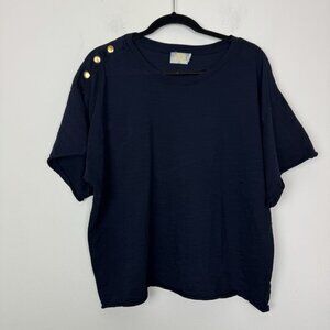 Nation Ltd Navy Blue Terrin Snap Casual Tee Cropped Rolled Hem Size XL